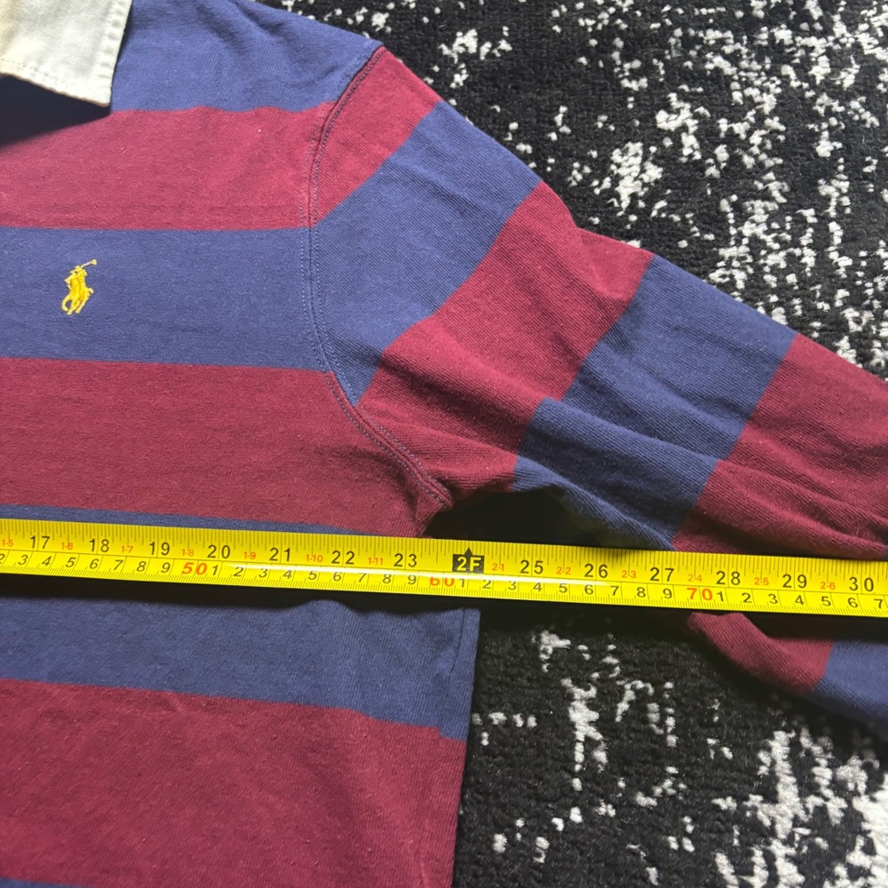 Polo Ralph Lauren Mens Rugby Shirt XL Long Sleeve Striped Navy Burgundy Yellow - Picture 4 of 5